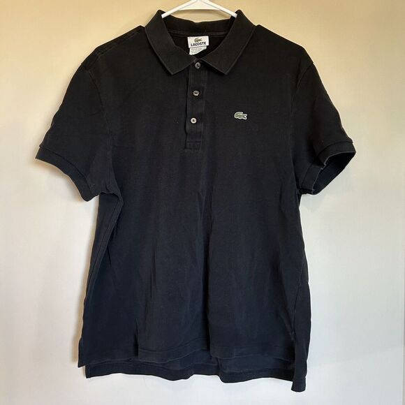 Lacoste‎ Men's Black Short Sleeve Golf Polo Shirt Cotton Logo Euro Size 6 - Picture 1 of 6